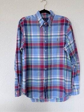 Ralph Lauren Men’s Oxford Blue and Red Plaid Button-Down Shirt 100%Cotton Sz L